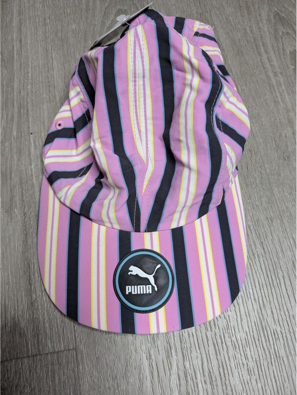 Puma Hat Cap Strap Back Mens One Size Pink Striped Baseball Lightweight Sports